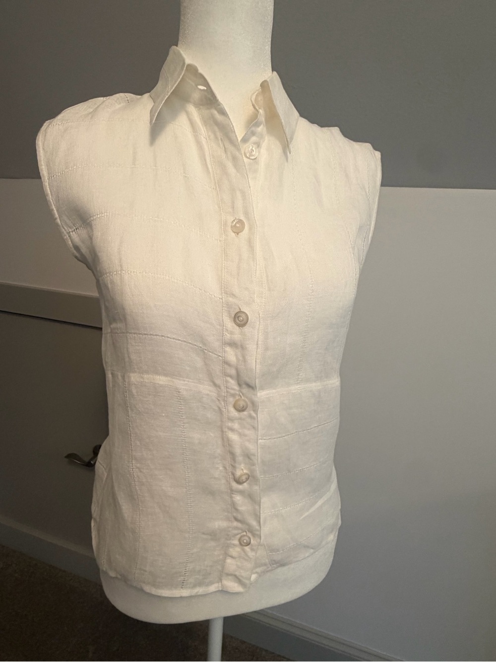 CHANEL Identification Vintage White Linen Sleeveless Top Blouse FR 36 US S